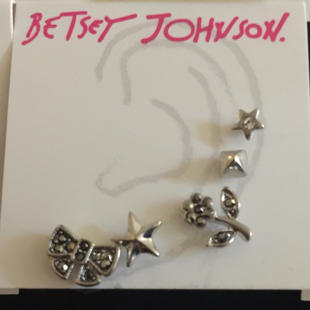 Betsey Johnson Pave Bow, Star & Flower Earrings